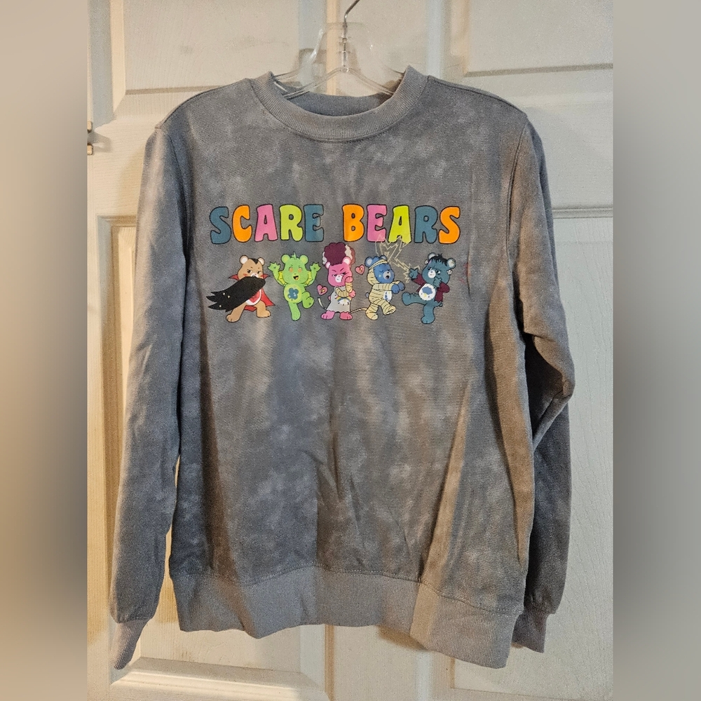 CARE BEARS X MONSTERS GRAY WASH SCARE BEARS SWEATSHIRT: NEW WITH TAGS: SZ XS